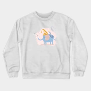 Cute sleeping elephant, bird and moon Crewneck Sweatshirt